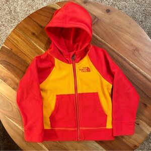 The NorthFace Toddler Red and Gold Fleece Hoodie